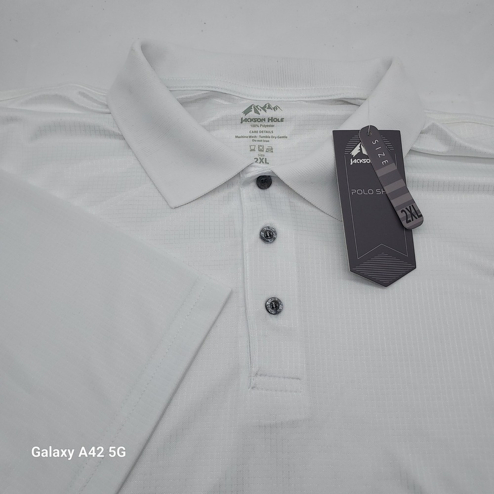 Jackson Hole Mens 2XL White Grid Texture Performance Polo Shirt Short Sleeve NWT